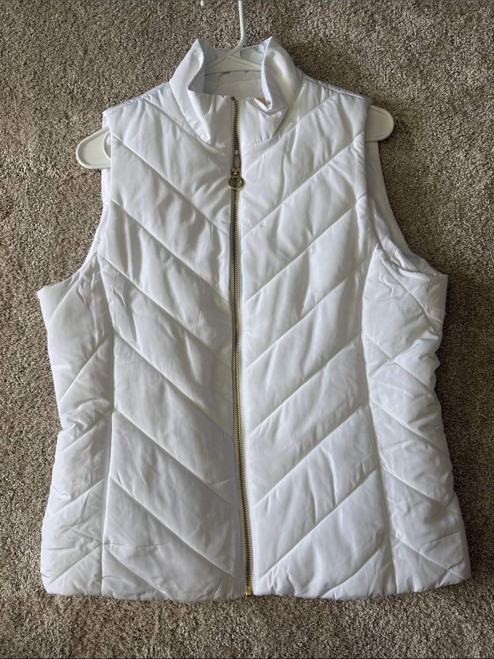 MICHAEL Michael Kors White Quilted Chevron Vest with Gold Zip